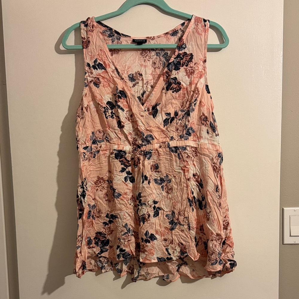 Torrid Floral Wrap Blouse - Pink and Blue